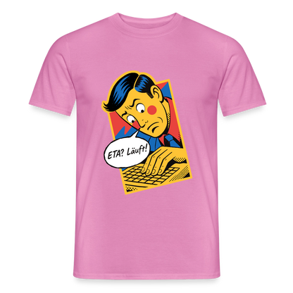 "ETA? Läuft! Popart-Motiv" Motiv-T-Shirt für Männer, Farbe Pink