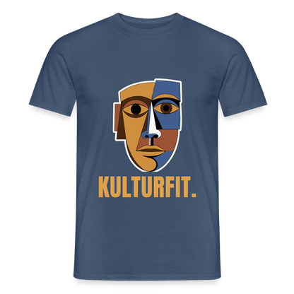 Kulturfit. Kubismus-Motiv Motiv-T-Shirt für Männer, Farbe Dunkles Denimblau