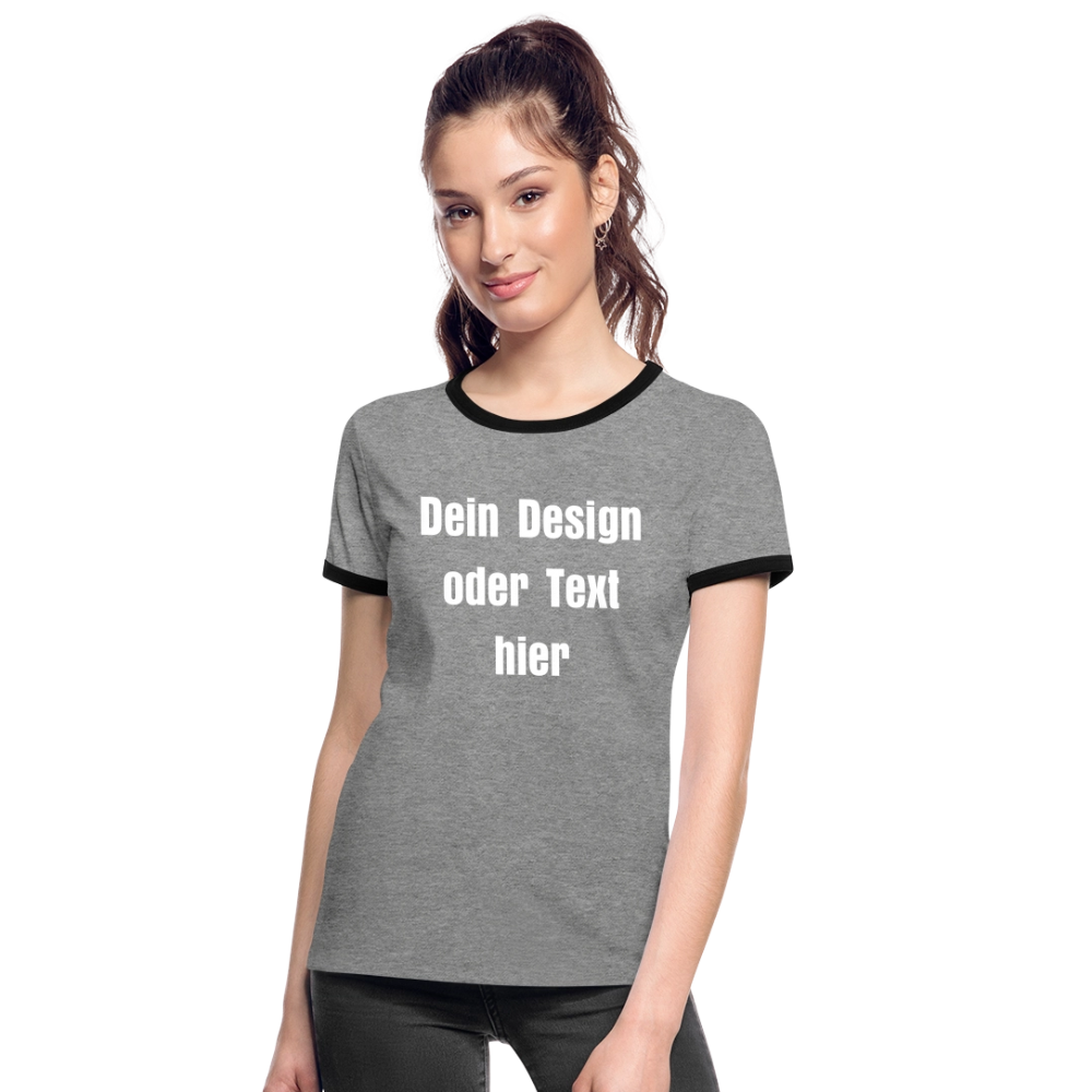 Frauen Kontrast-T-Shirt - personalisierbare Vorder- und Rückseite - Grau meliert/Schwarz