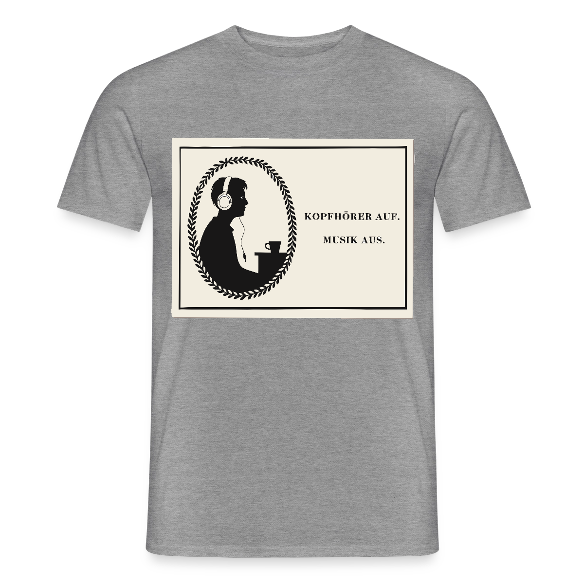 Kopfhörer auf. Musik aus. Motiv-T-Shirt für Männer, Farbe Graphit meliert