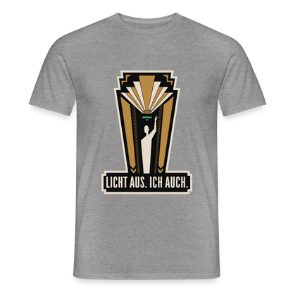 "Licht aus. Ich auch. Art-déco-Motiv" Motiv-T-Shirt für Männer, Farbe Graphit meliert