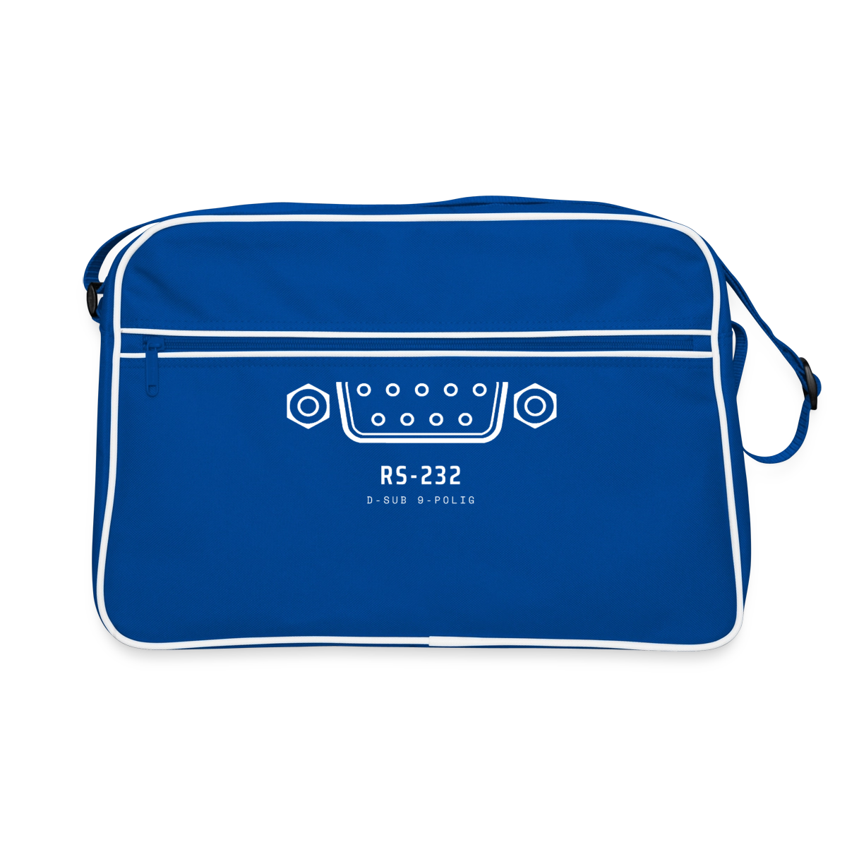 "RS-232, D-Sub 9-polig" Motiv-Retro-Tasche, Farbe Blau/Weiß