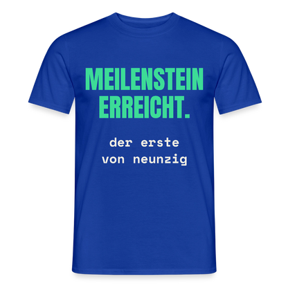 Meilenstein erreicht. Der erste von neunzig. Motiv-T-Shirt für Männer, Farbe Dunkelblau