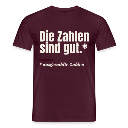 Die Zahlen sind gut. Ausgewählte Zahlen. Motiv-T-Shirt für Männer, Farbe Ziegelrot