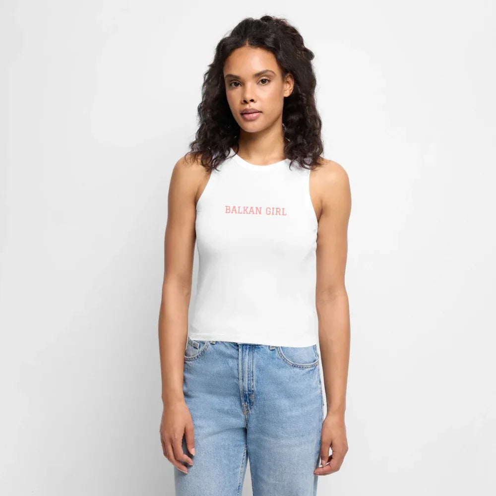 "Balkan Girl" - Frauen Cropped Tank Top - Weiß