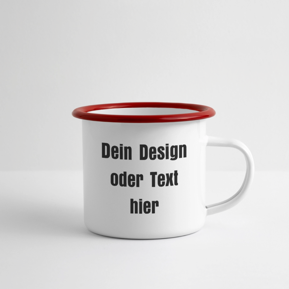 Emaille-Tasse 300ml - personalisierbar - Weiß/Rot