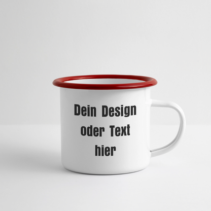 Emaille-Tasse 300ml - personalisierbar - Weiß/Rot