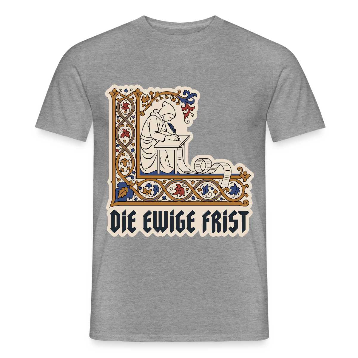 "Die ewige Frist. Buchmalerei-Motiv" Motiv-T-Shirt für Männer, Farbe Graphit meliert