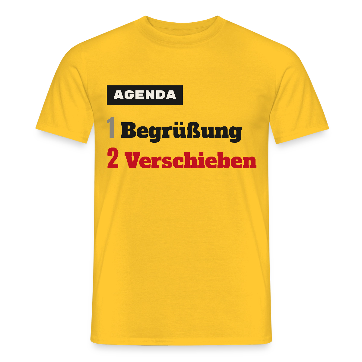 Agenda: 1 Begrüßung, 2 Verschieben Motiv-T-Shirt für Männer, Farbe Gelb