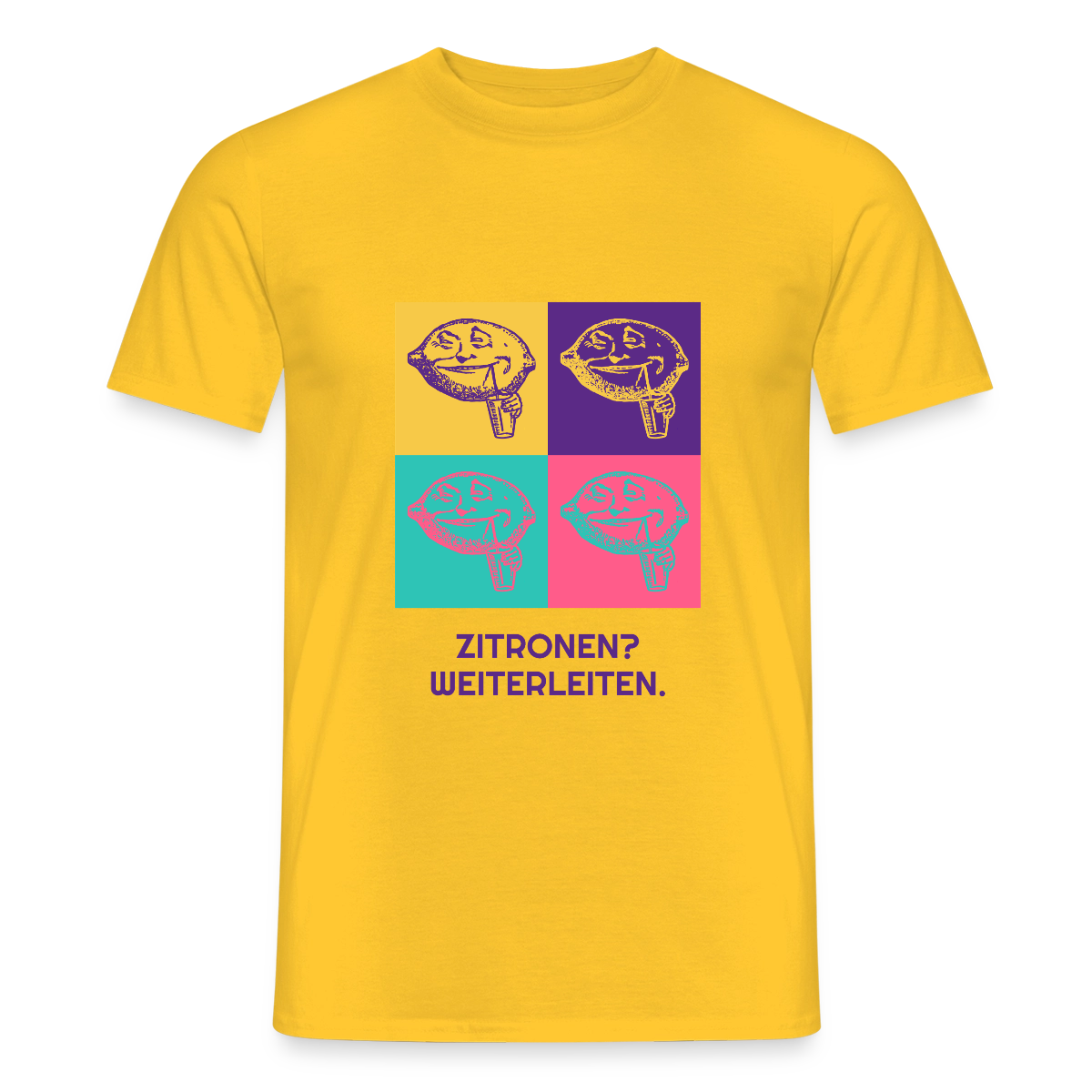 Zitronen? Weiterleiten. Pop-Art-Motiv Motiv-T-Shirt für Männer, Farbe Gelb