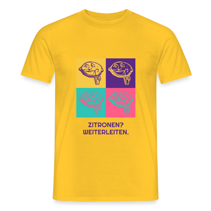 Zitronen? Weiterleiten. Pop-Art-Motiv Motiv-T-Shirt für Männer, Farbe Gelb