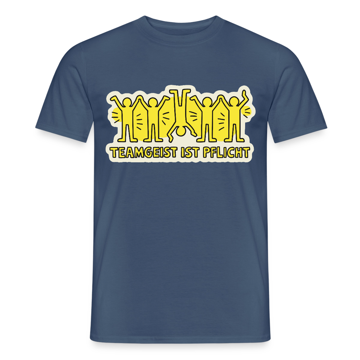 Teamgeist ist Pflicht. Pop-Art-Motiv Motiv-T-Shirt für Männer, Farbe Dunkles Denimblau
