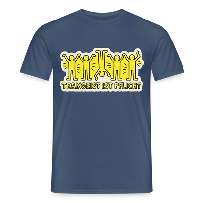 Teamgeist ist Pflicht. Pop-Art-Motiv Motiv-T-Shirt für Männer, Farbe Dunkles Denimblau