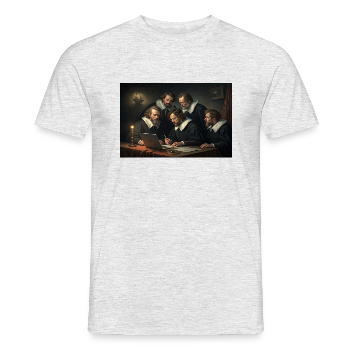 Das Code-Review. Renaissance-Motiv Motiv-T-Shirt für Männer, Farbe Grau meliert