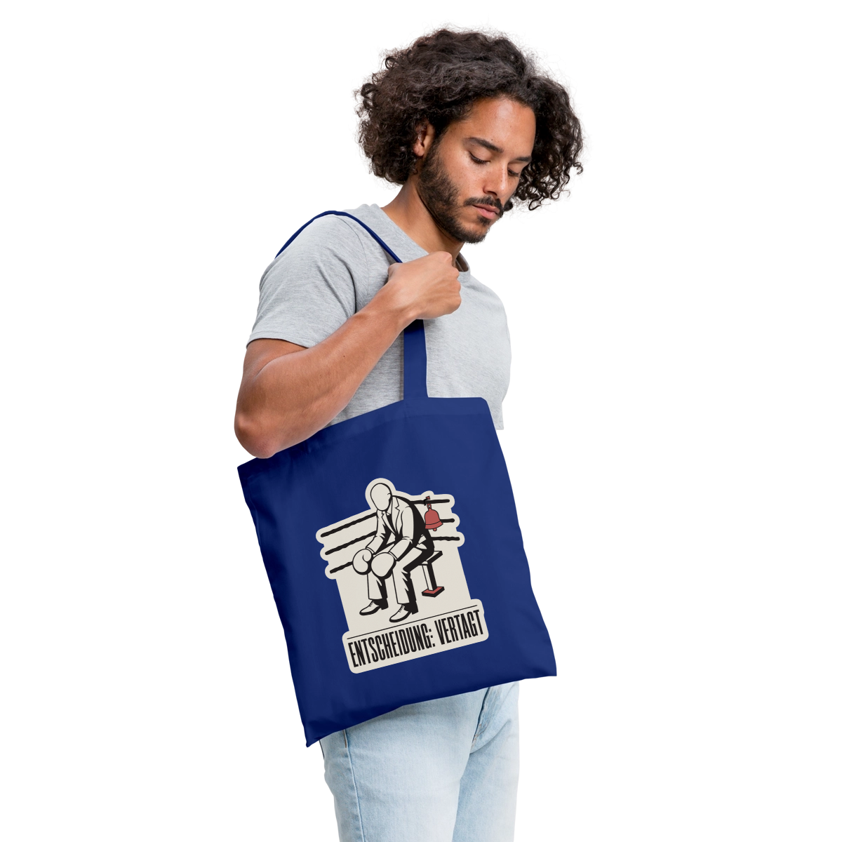 "Entscheidung: vertagt. Boxplakat-Motiv" Stoffbeutel, Farbe Royalblau