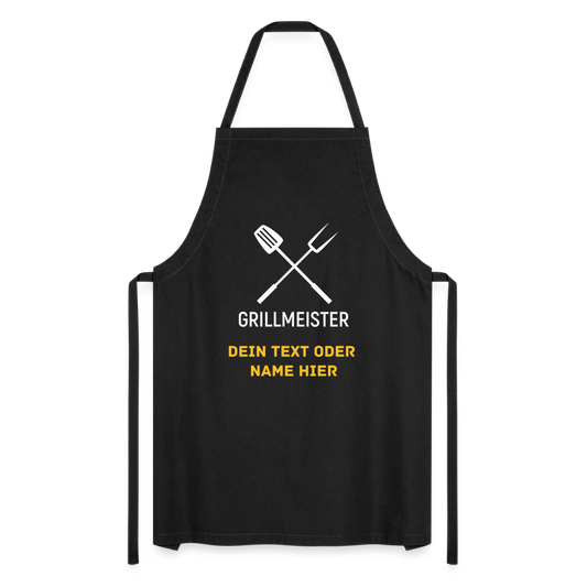 Koch- oder Grillschürze "Grillmeister" - personalisierbarer Name oder Text - Schwarz