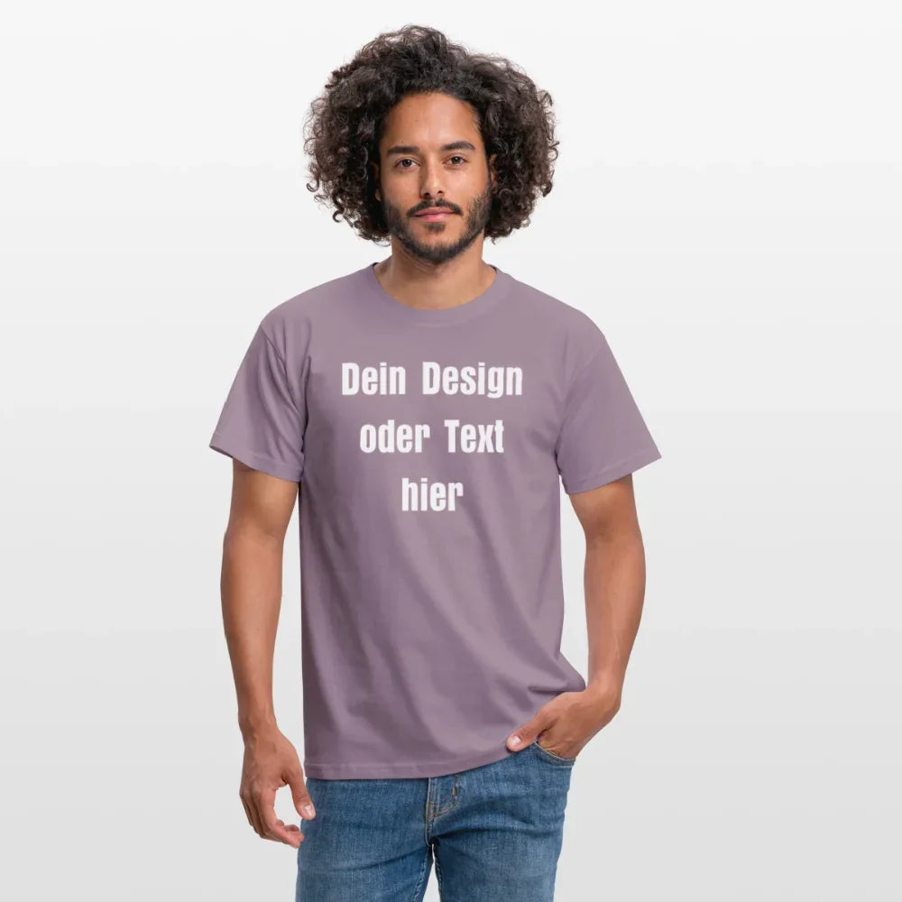 Männer T-Shirt - personalisierbare Vorder- und Rückseite - Lilagrau 