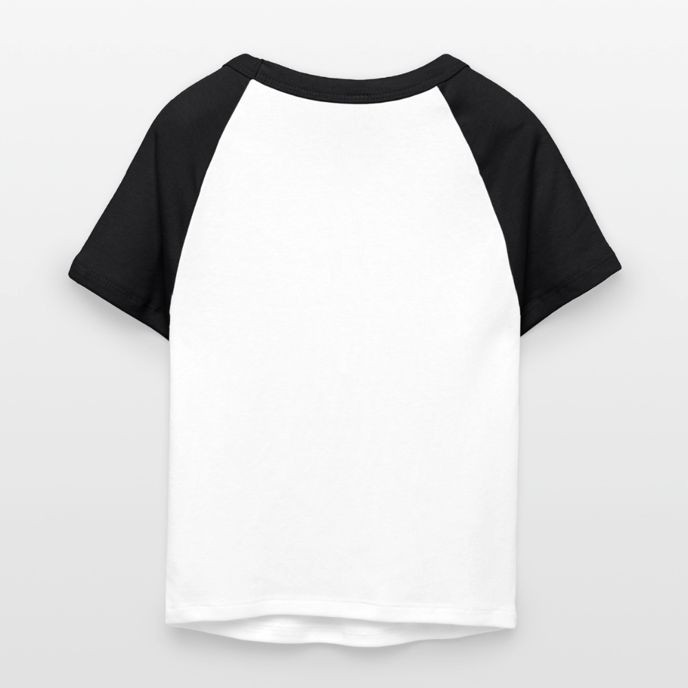 Frauen Cropped Baseball T-Shirt - personalisierbare Vorder- und Rückseite - Weiß/Schwarz
