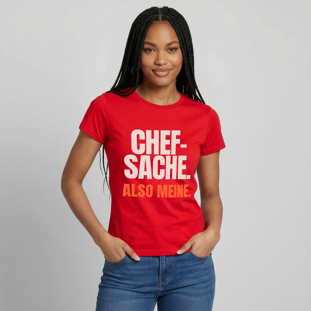 "Chefsache. Also meine." Motiv-T-Shirt für Frauen, Farbe Rot