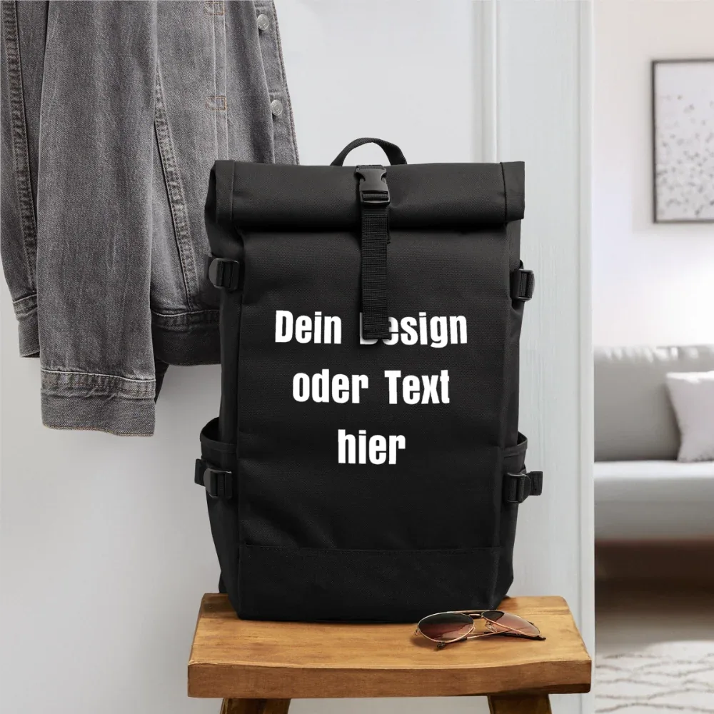 Rolltop Rucksack - personalisierbar - Schwarz