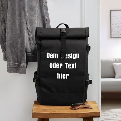 Rolltop Rucksack - personalisierbar - Schwarz