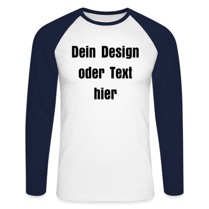 Männer Baseballshirt langarm - personalisierbare Vorder- und Rückseite - Weiß/Navy