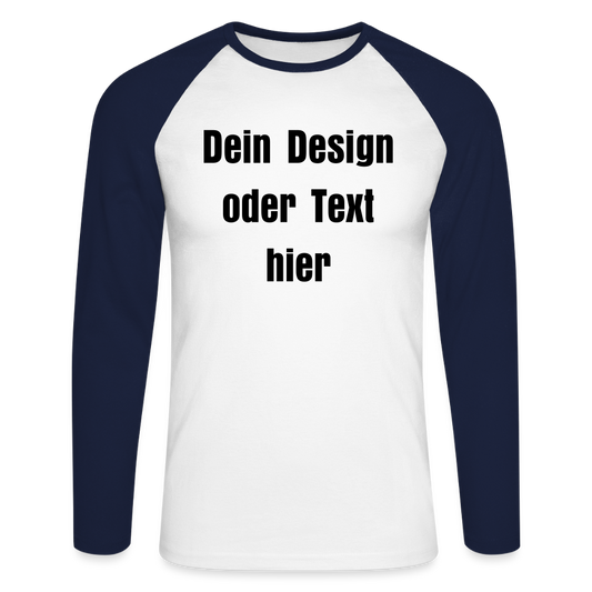 Männer Baseballshirt langarm - personalisierbare Vorder- und Rückseite - Weiß/Navy