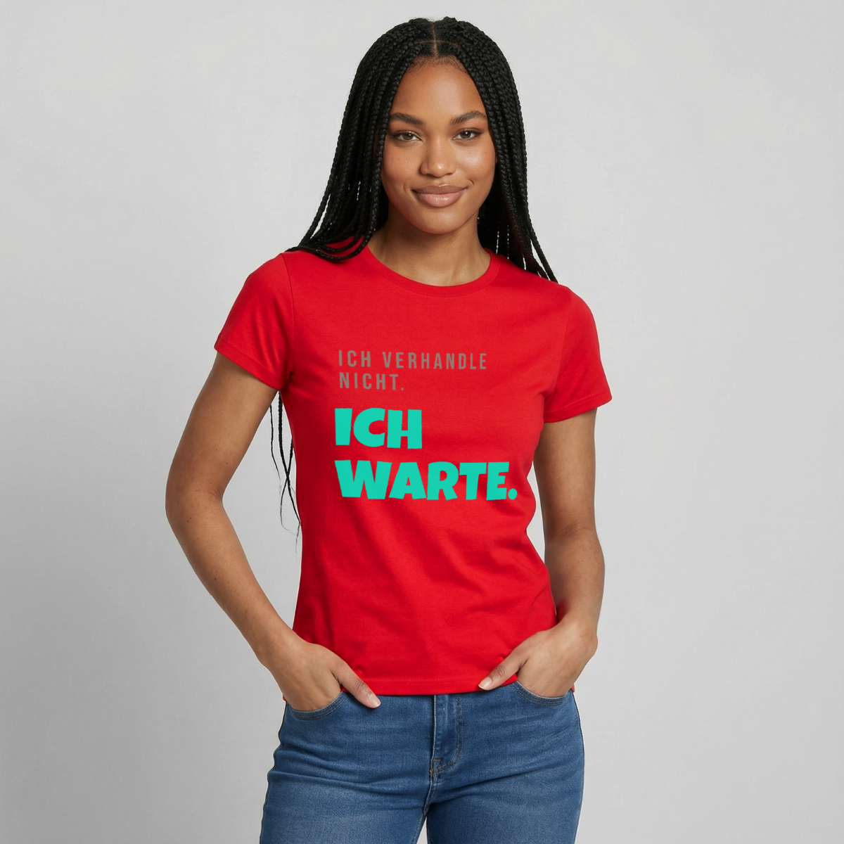 "Ich verhandle nicht. Ich warte." Motiv-T-Shirt für Frauen, Farbe Rot