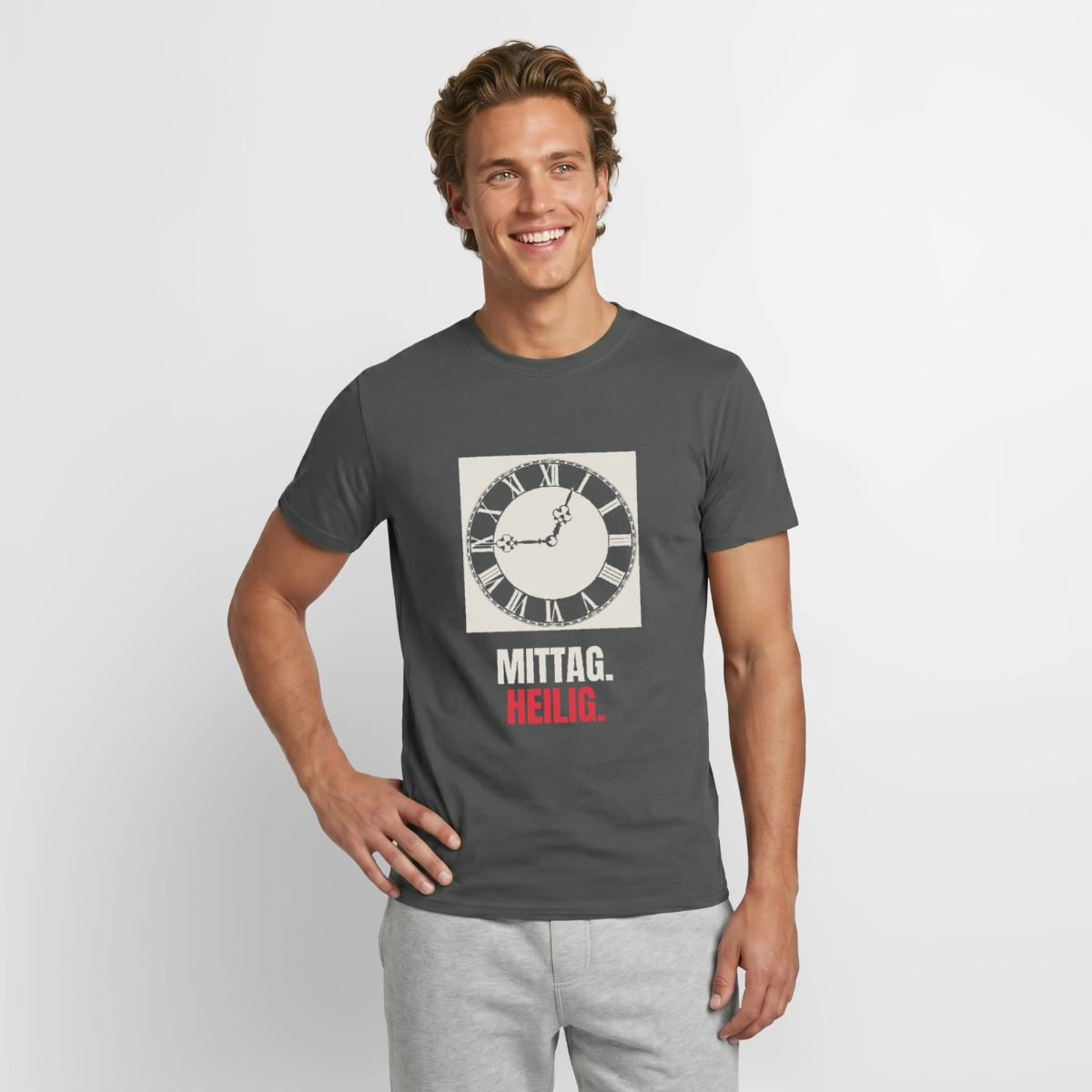 "Mittag. Heilig." Motiv-T-Shirt für Männer, Farbe Anthrazit