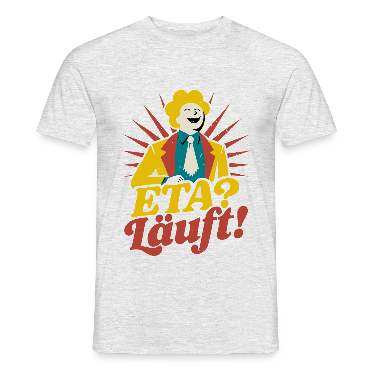 "ETA? Läuft! Midcentury-Motiv" Motiv-T-Shirt für Männer, Farbe Grau meliert