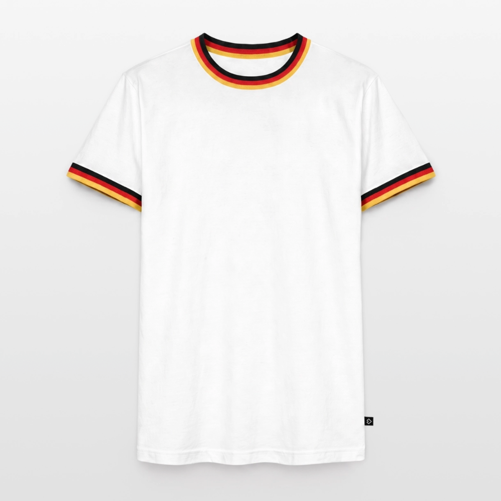 Männer Kontrast-T-Shirt - personalisierbare Vorder- und Rückseite - Weiß/Dreifarbig