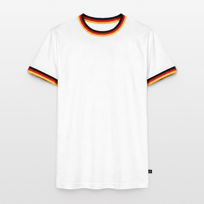 Männer Kontrast-T-Shirt - personalisierbare Vorder- und Rückseite - Weiß/Dreifarbig