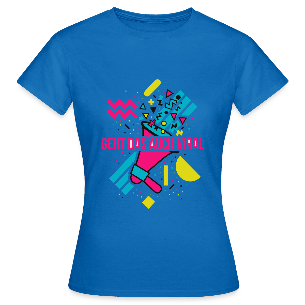 Geht das auch viral? Memphis-Motiv Motiv-T-Shirt für Frauen, Farbe Royalblau