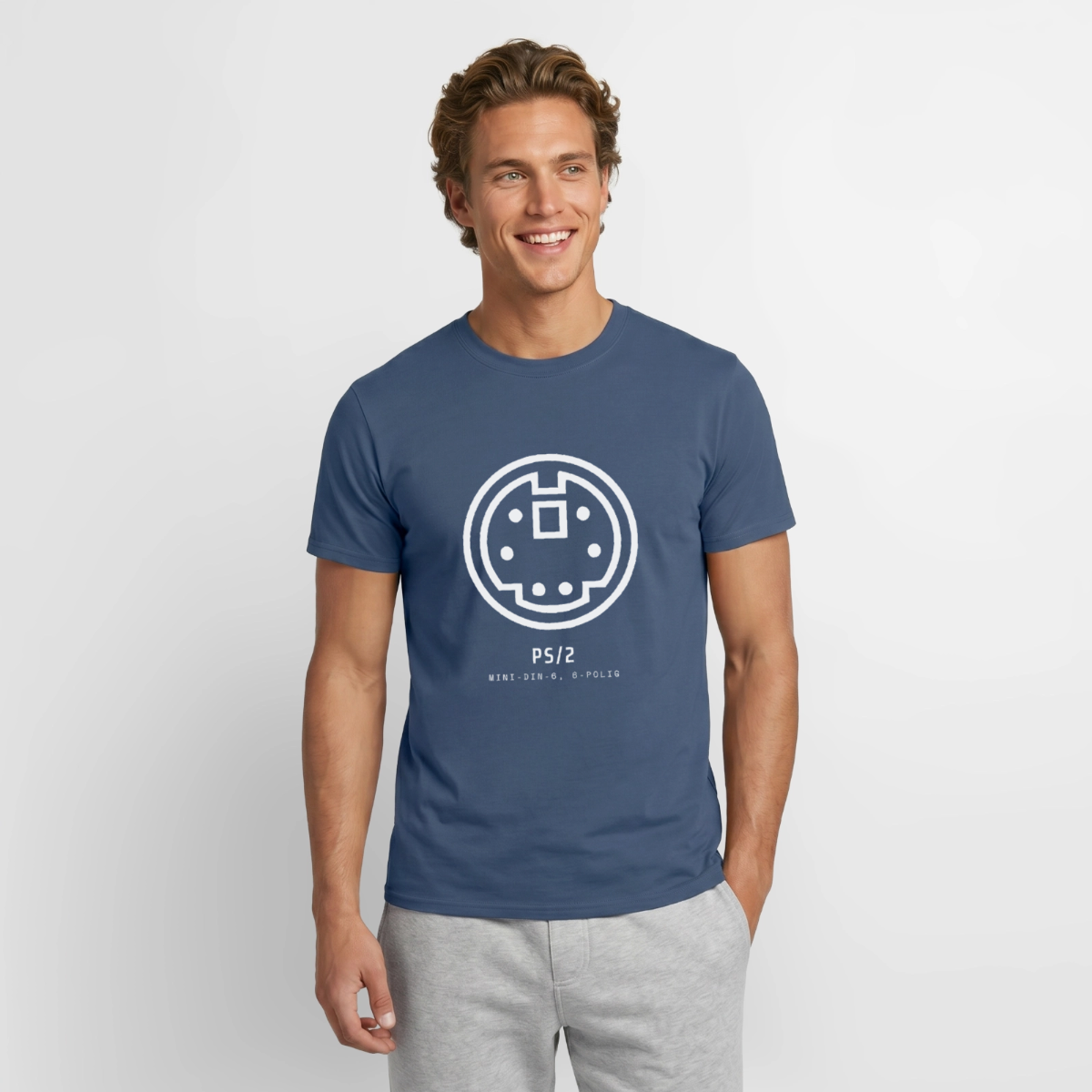 "PS/2, Mini-DIN-6" Motiv-T-Shirt für Männer, Farbe Dunkles Denimblau