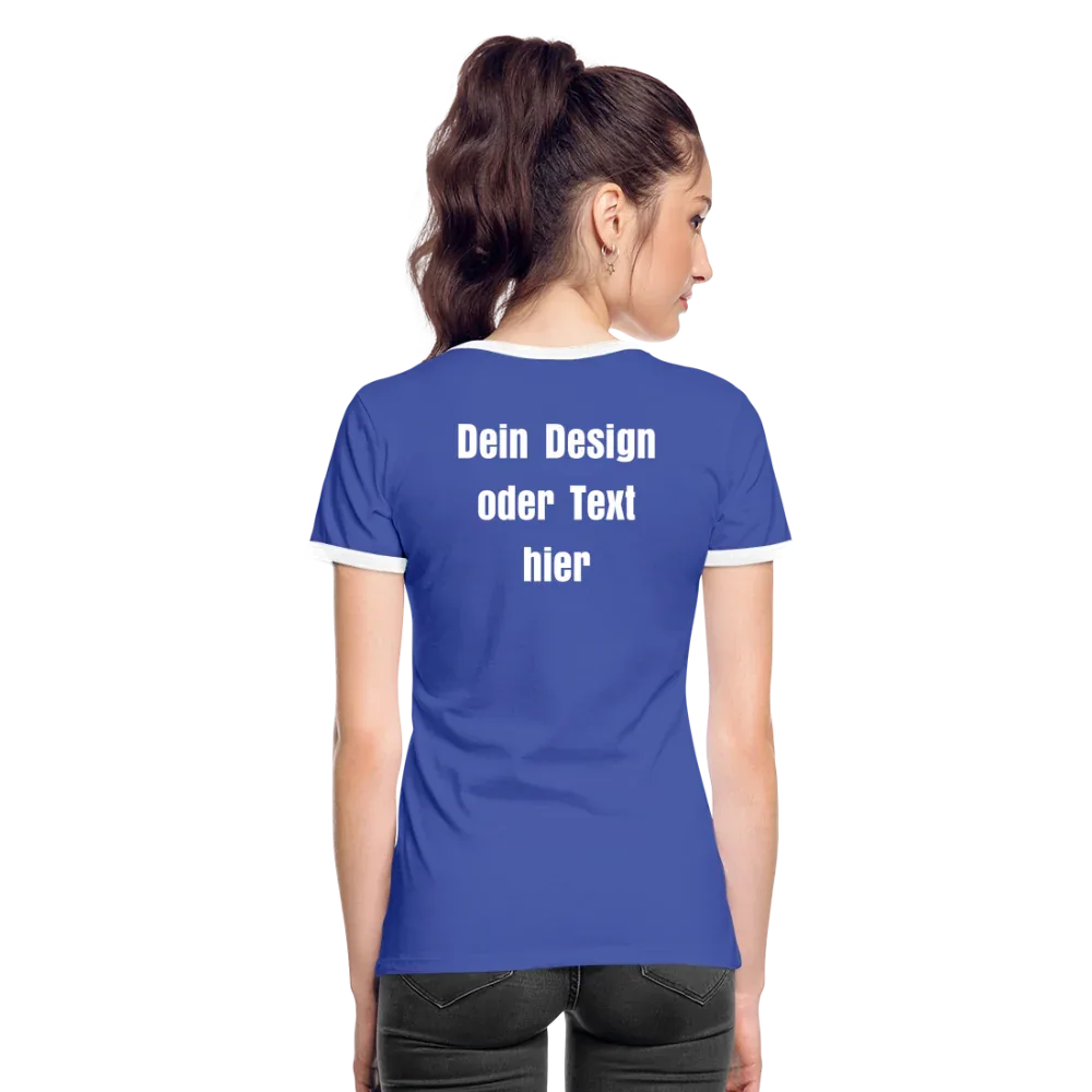Frauen Kontrast-T-Shirt - personalisierbare Vorder- und Rückseite - Blau/Weiß