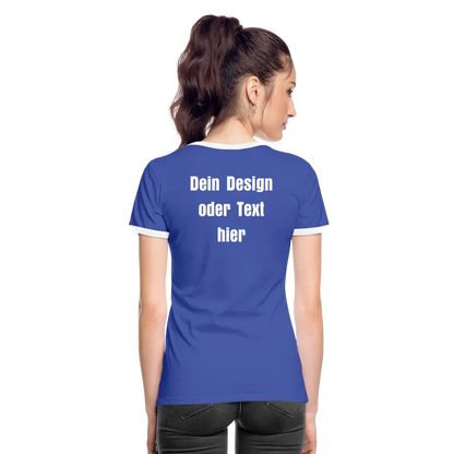 Frauen Kontrast-T-Shirt - personalisierbare Vorder- und Rückseite - Blau/Weiß