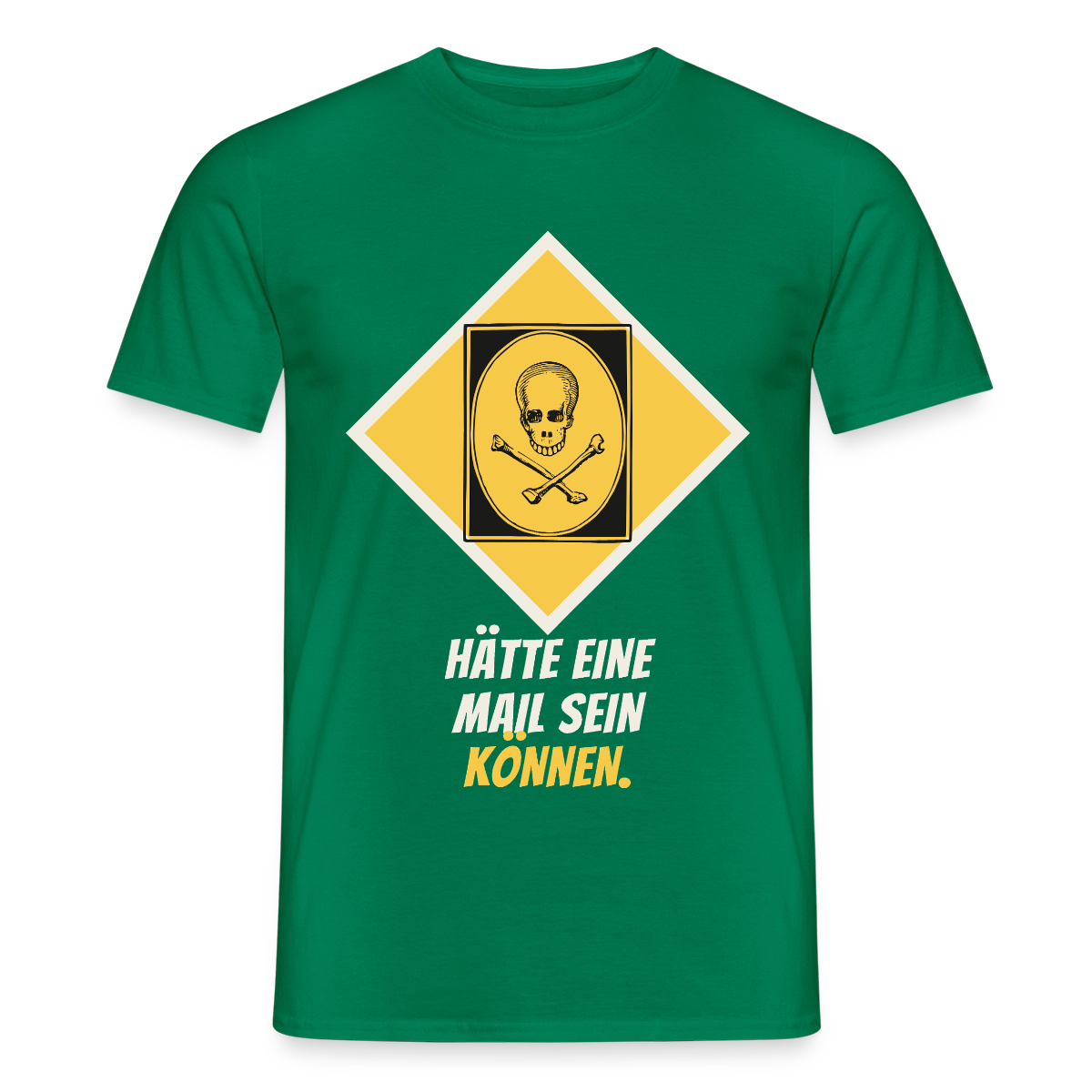 Hätte eine Mail sein können. Gefahrzeichen-Motiv Motiv-T-Shirt für Männer, Farbe Kelly Green