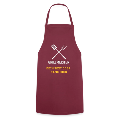 Koch- oder Grillschürze "Grillmeister" - personalisierbarer Name oder Text - Bordeaux