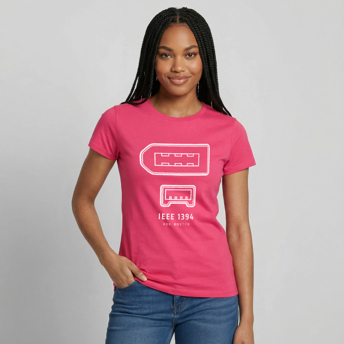 "IEEE 1394, 400 Mbit/s" Motiv-T-Shirt für Frauen, Farbe Azalea