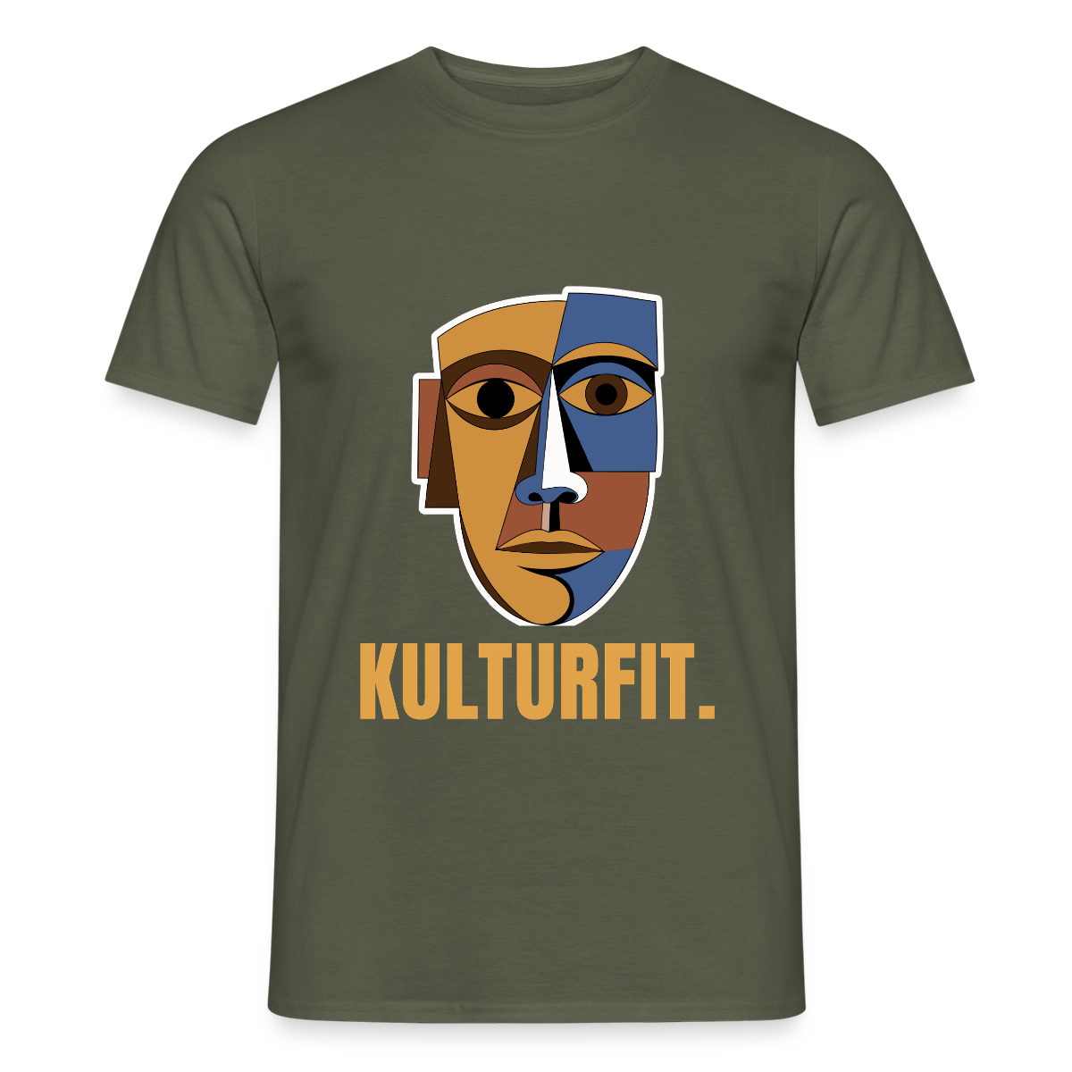 Kulturfit. Kubismus-Motiv Motiv-T-Shirt für Männer, Farbe Militärgrün