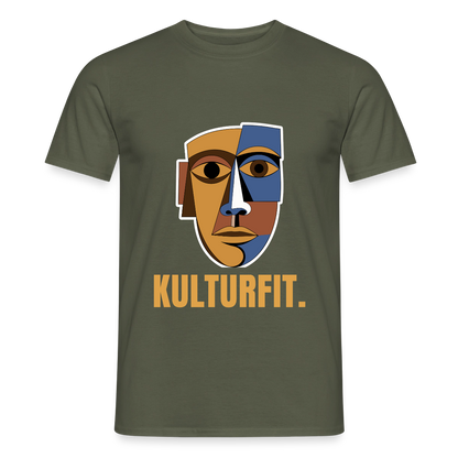 Kulturfit. Kubismus-Motiv Motiv-T-Shirt für Männer, Farbe Militärgrün