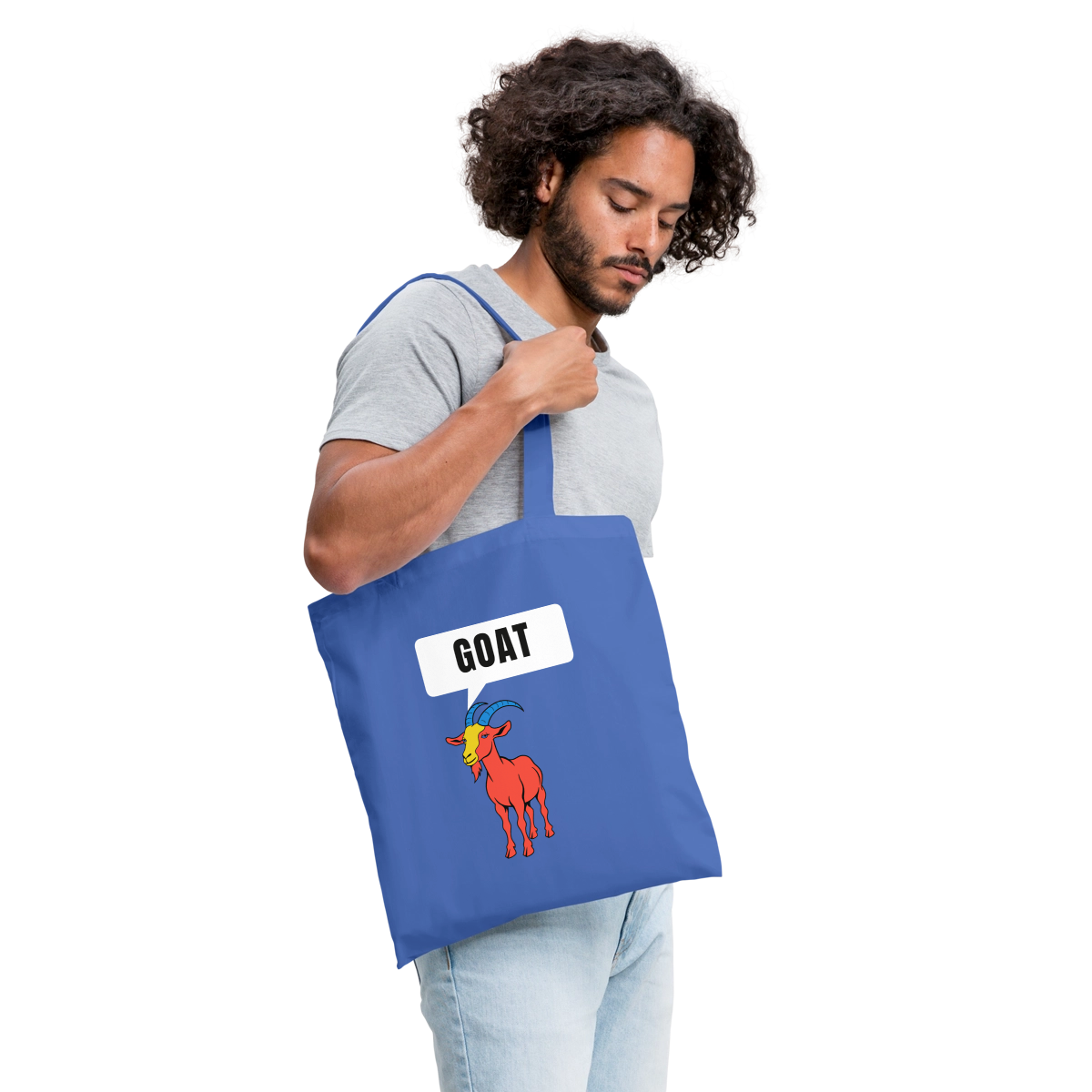GOAT. Schild-Motiv Stoffbeutel, Farbe Hellblau, Model