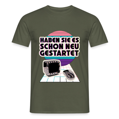 Haben Sie es schon neu gestartet? Vaporwave-Motiv Motiv-T-Shirt für Männer, Farbe Militärgrün