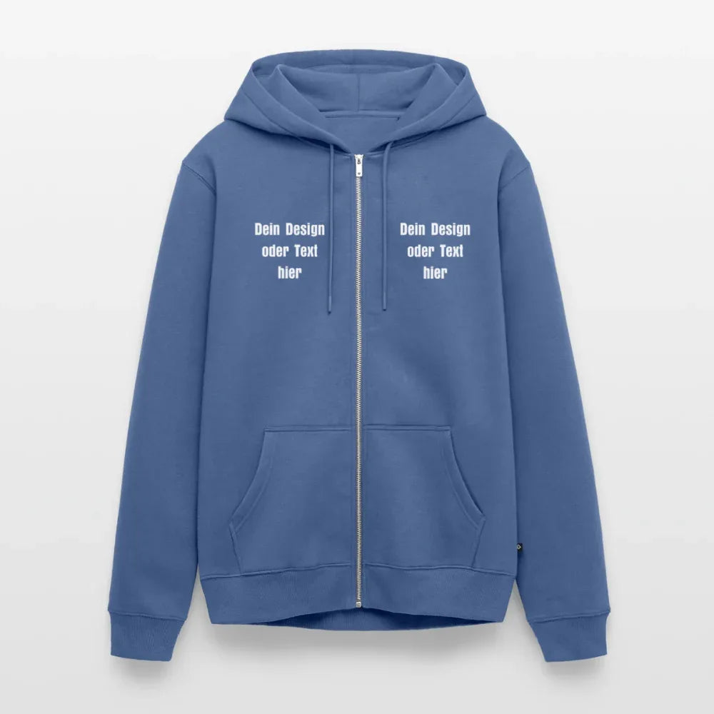 Männer Premium Kapuzenjacke - personalisierbare Vorder- und Rückseite - Taubenblau