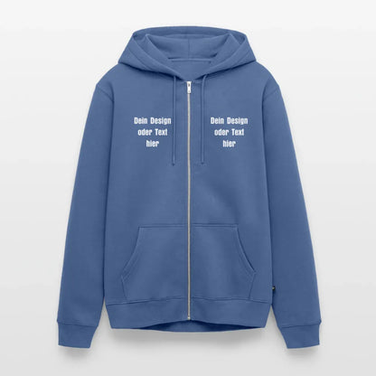 Männer Premium Kapuzenjacke - personalisierbare Vorder- und Rückseite - Taubenblau