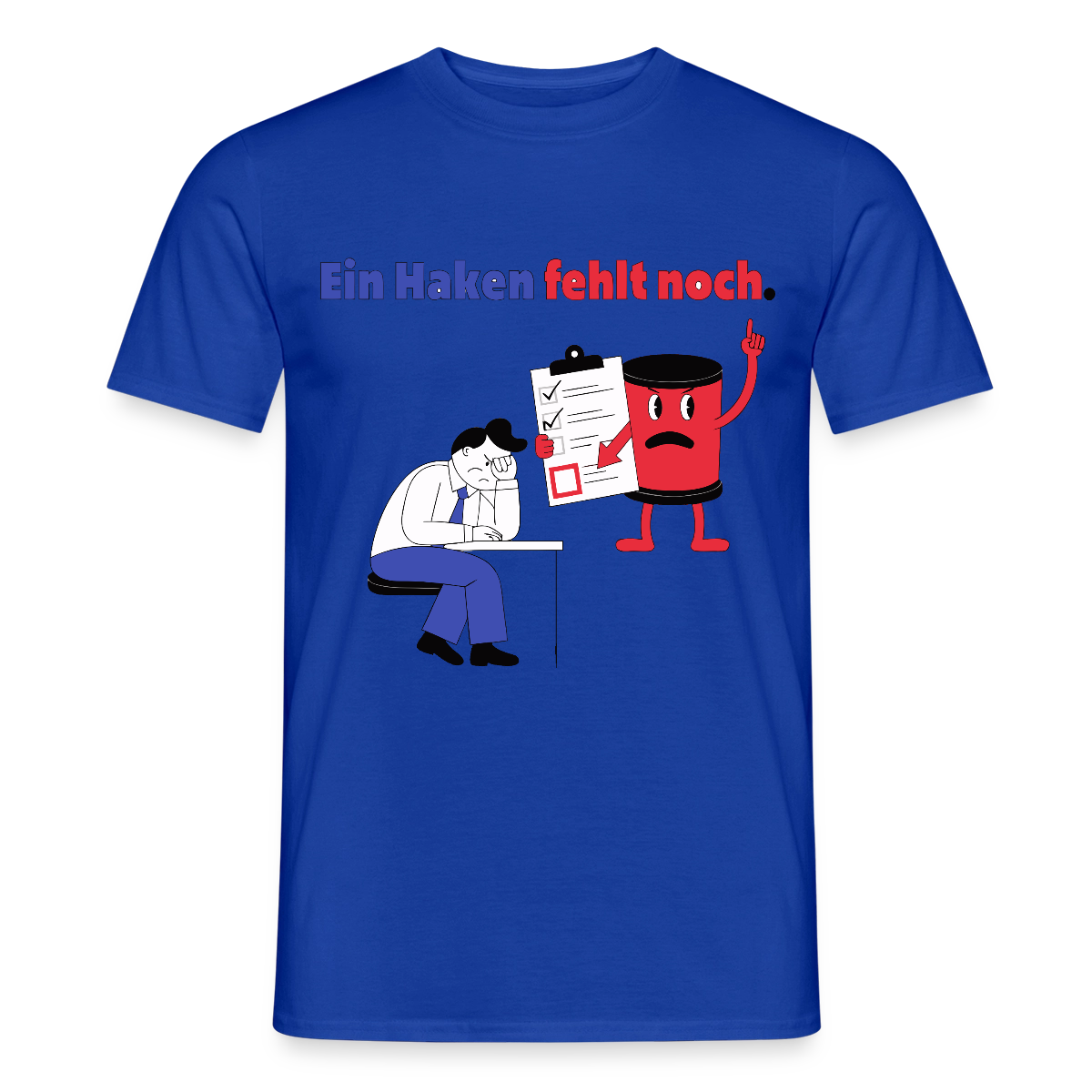 "Ein Haken fehlt noch. Comic-Motiv" Motiv-T-Shirt für Männer, Farbe Dunkelblau