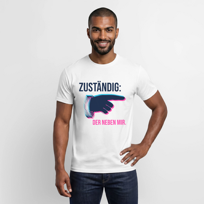 "Zuständig: der neben mir. Glitch-Motiv" Motiv-T-Shirt für Männer, Farbe Weiß