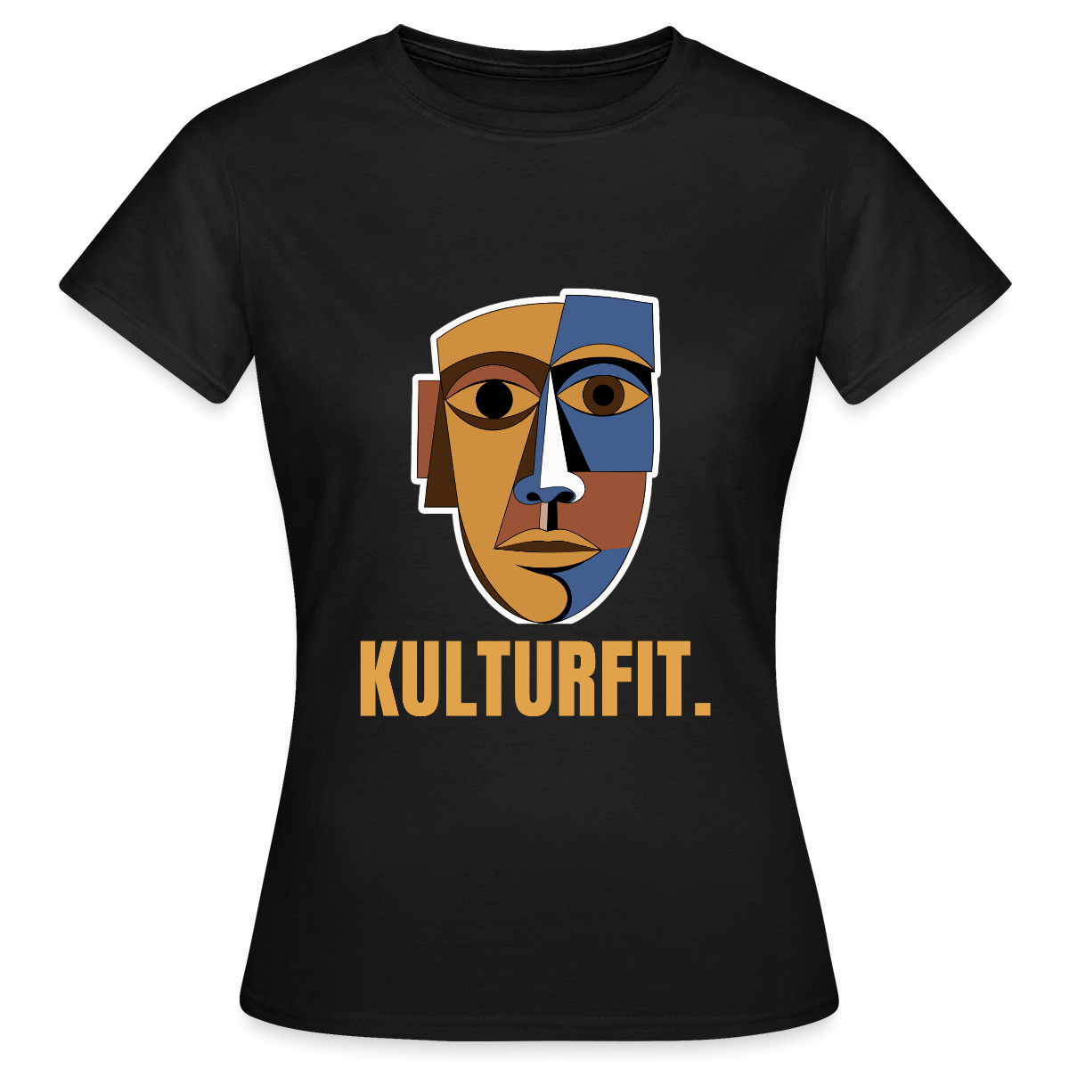 Kulturfit. Kubismus-Motiv Motiv-T-Shirt für Frauen, Farbe Schwarz