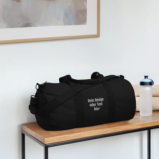 Recycelte Canvas-Sporttasche von Stanley/Stella - personalisierbar - Schwarz