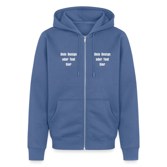 Männer Premium Kapuzenjacke - personalisierbare Vorder- und Rückseite - Taubenblau